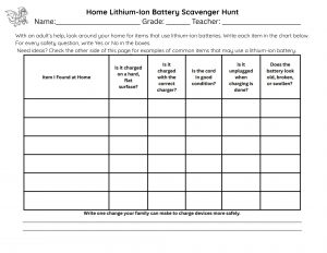 Scavenger Hunt Printable. Battery and charging safety page 2 of scavenger hunt