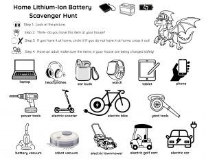 Battery and Charging printable. examples of things we charge. scavenger hunt page 1